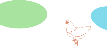 3色の背景と鶏のイラスト